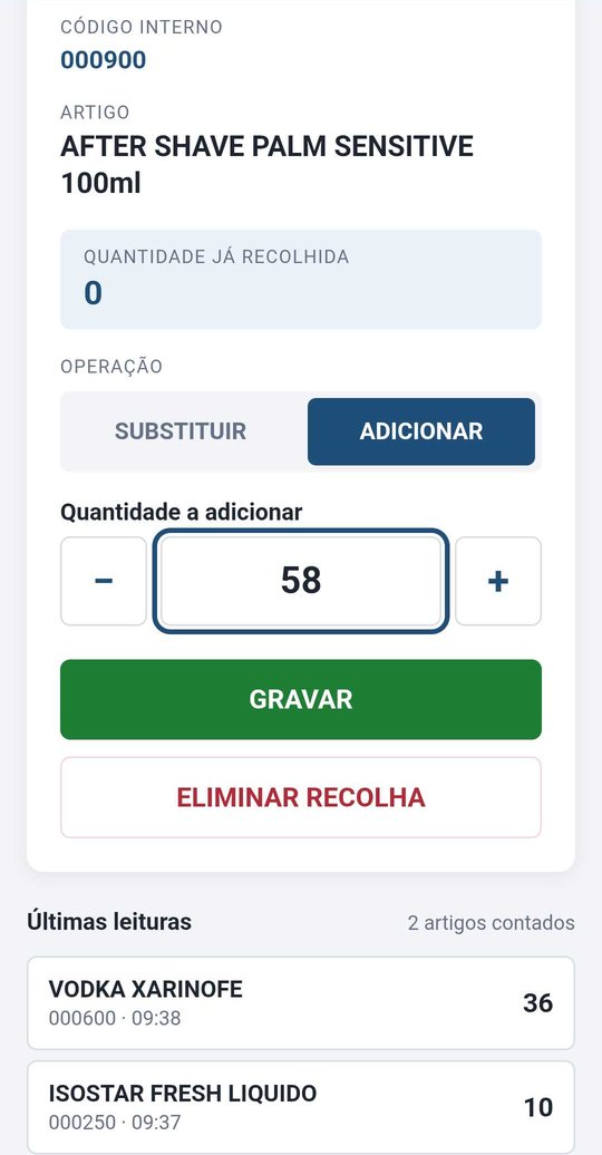 Inventário Web: confirmar a quantidade e gravar